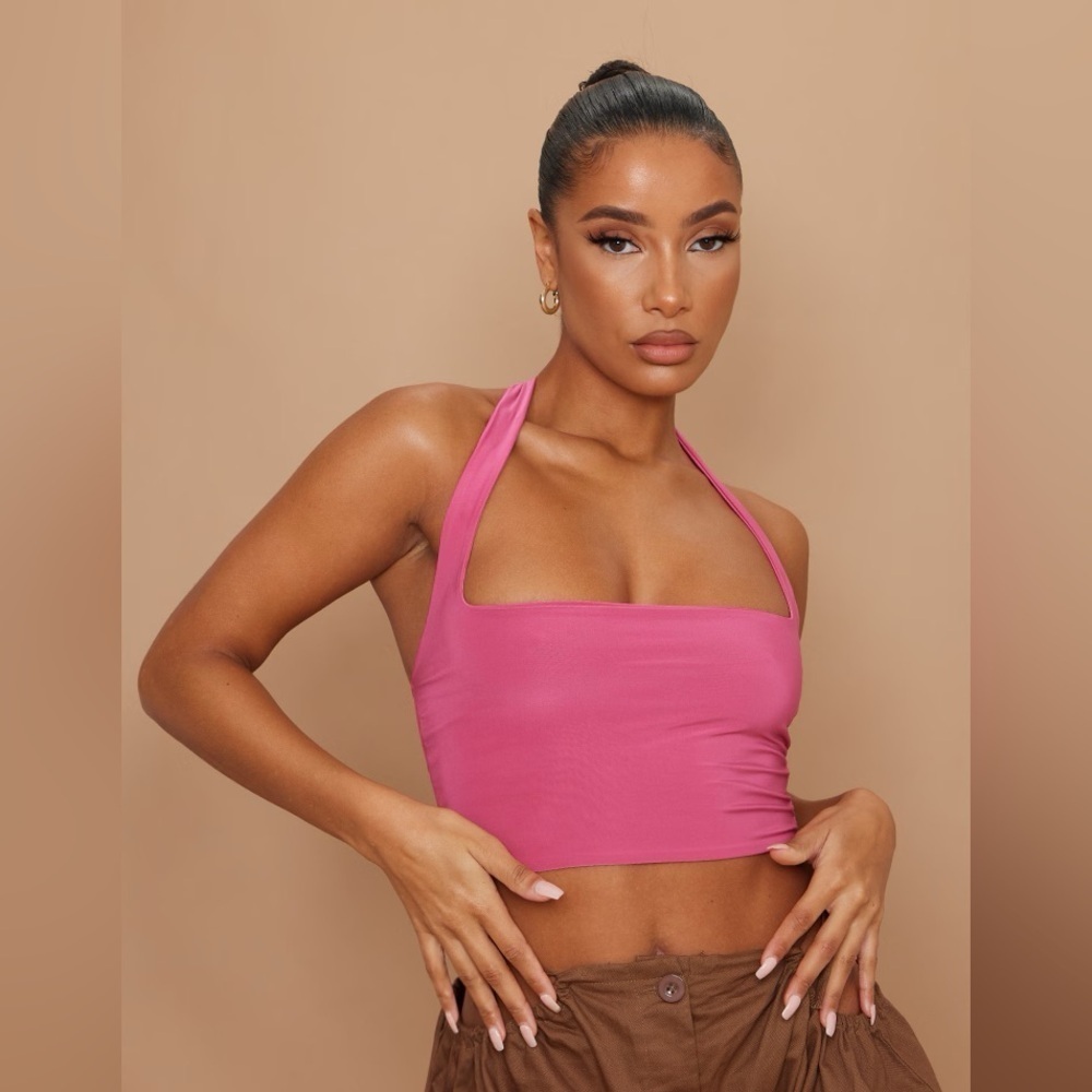 PrettyLittleThing Hot Pink Square Neck Halter Top